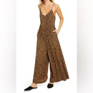 Madewell Shirred Wide-Leg Cami Jumpsuit in Painted Leopard Size 16